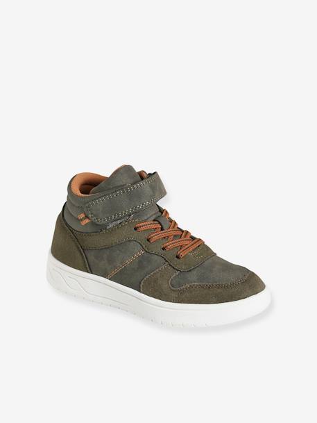 High-Top Trainers with Laces & Touch Fasteners for Boys BLUE DARK SOLID+GREEN DARK SOLID - vertbaudet enfant 