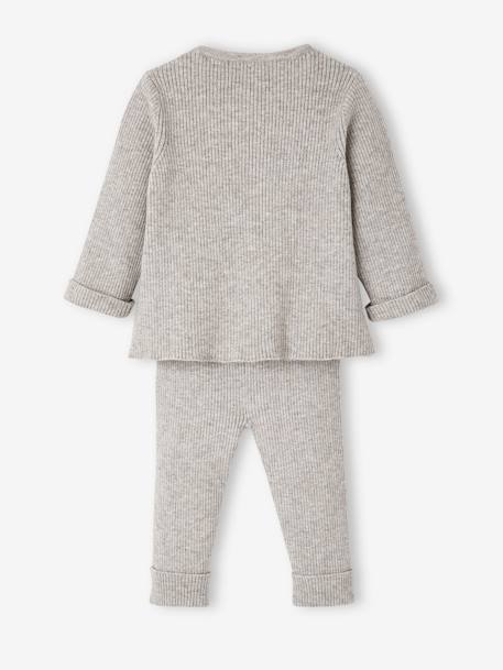 Ensemble bébé mixte gilet pantalon en tricot blanc+gris clair chiné+vert d'eau+vert sauge - vertbaudet enfant 