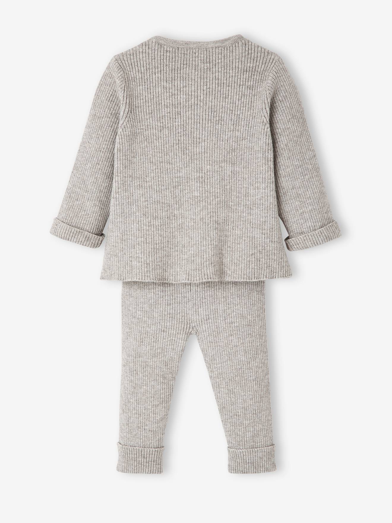 Unisex Combo: Jersey Knit Top & Trousers for Babies - grey light