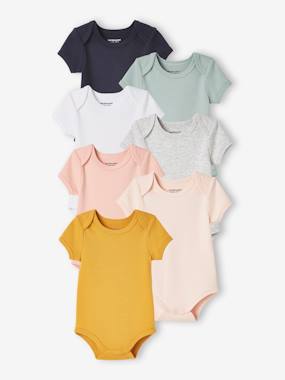 Baby-Bodysuits-Pack of 7 Short Sleeve Bodysuits, Full-Length Opening, for Babies