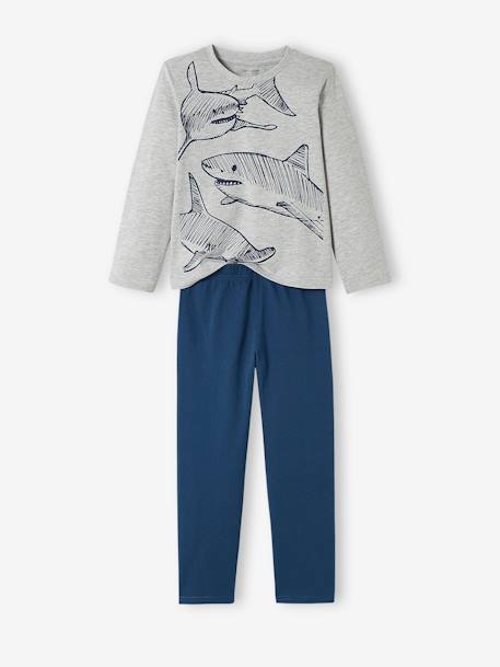 Pack of 2 Shark Pyjamas for Boys BLUE DARK SOLID WITH DESIGN - vertbaudet enfant 