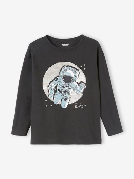 Astronaut Top with Reversible Sequins for Boys GREY DARK SOLID WITH DESIGN - vertbaudet enfant 