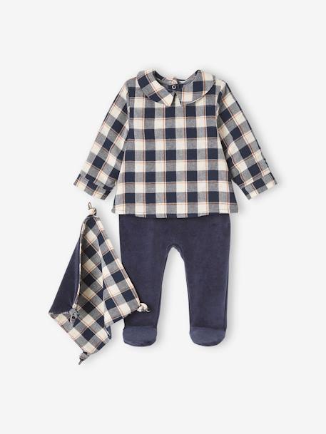 2-in-1 Pyjamas with Matching Comforter for Baby Boys BLUE DARK SOLID WITH DESIGN - vertbaudet enfant 