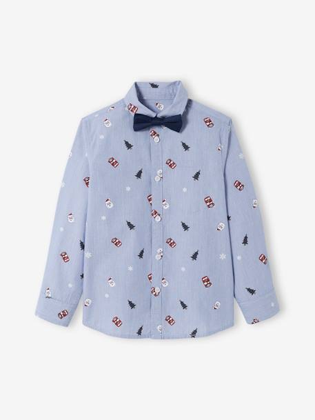 Christmas Gift Box, Shirt & Bow Tie for Boys chambray blue - vertbaudet enfant 