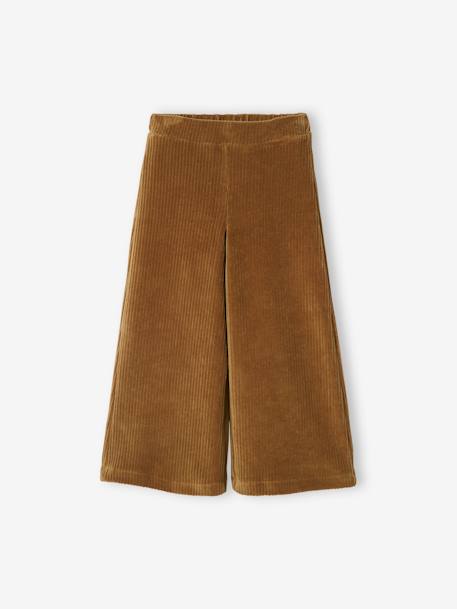 Wide Corduroy Trousers for Girls BROWN MEDIUM SOLID+fir green - vertbaudet enfant 