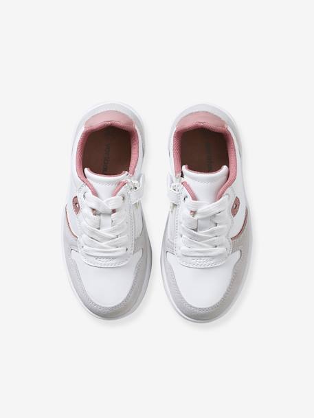 Trainers with Laces & Zip, for Girls WHITE LIGHT SOLID WITH DESIGN - vertbaudet enfant 