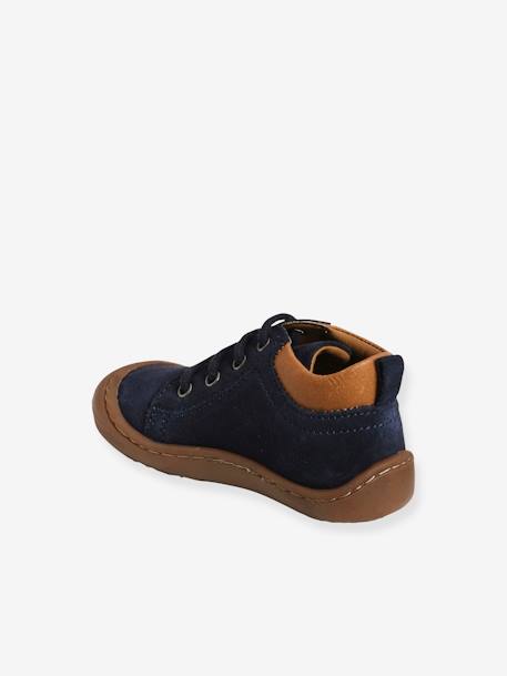 Soft Leather Ankle Boots with Laces for Baby, Designed for Crawling Babies BLUE DARK SOLID - vertbaudet enfant 