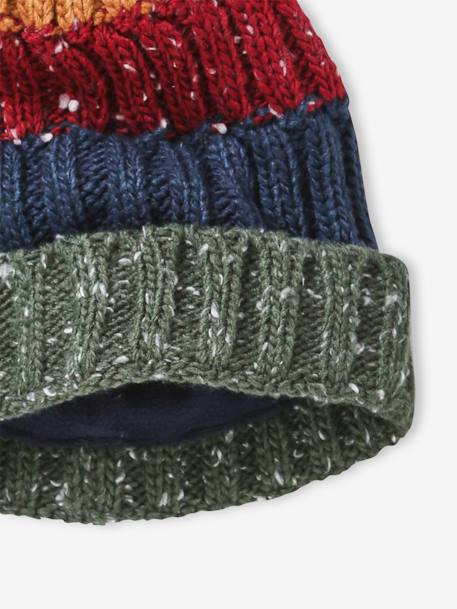 Knitted Beanie with Colourful Stripes for Boys GREEN DARK 2 COLOR/MULTICOLORR - vertbaudet enfant 