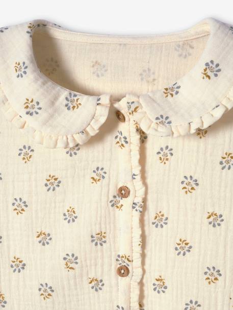 Blouse with Frilly Details in Cotton Gauze for Girls cappuccino+WHITE MEDIUM ALL OVER PRINTED - vertbaudet enfant 
