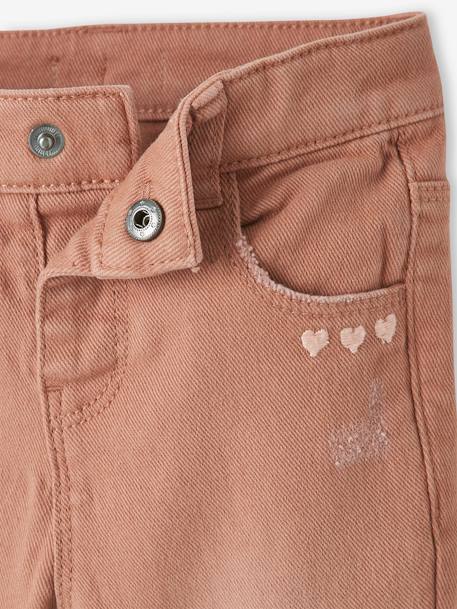 Embroidered Slim Leg Trousers in Stretchy Cotton, for Babies BROWN MEDIUM SOLID WITH DESIGN - vertbaudet enfant 