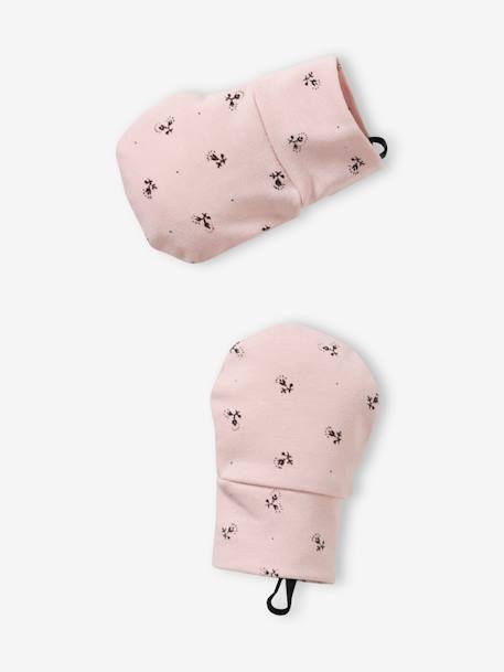 Ensemble bonnet + moufles + foulard bébé fille en maille imprimée personnalisable bois de rose - vertbaudet enfant 