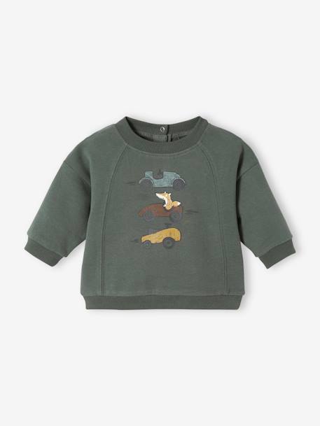 Car Sweatshirt for Babies GREEN DARK SOLID WITH DESIGN - vertbaudet enfant 