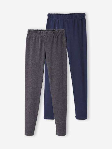 Lot de 2 leggings fille Basics anthracite+écru+gris chiné+noir+lot gris anthracite + bleu mar - vertbaudet enfant 
