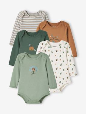 Pack of 5 Long Sleeve Bodysuits with Cutaway Shoulders, for Babies  - vertbaudet enfant