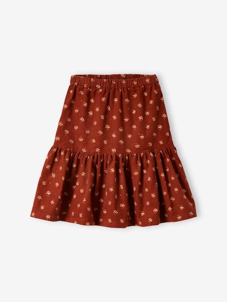 Corduroy Skirt with Flowers & Iridescent Details, for Girls BROWN MEDIUM ALL OVER PRINTED - vertbaudet enfant 