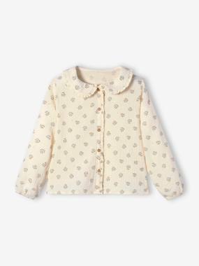 -Blouse with Frilly Details in Cotton Gauze for Girls