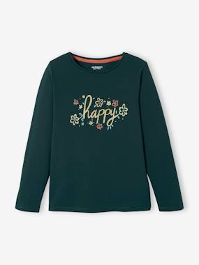 Long Sleeve Top with Iridescent Message for Girls  - vertbaudet enfant