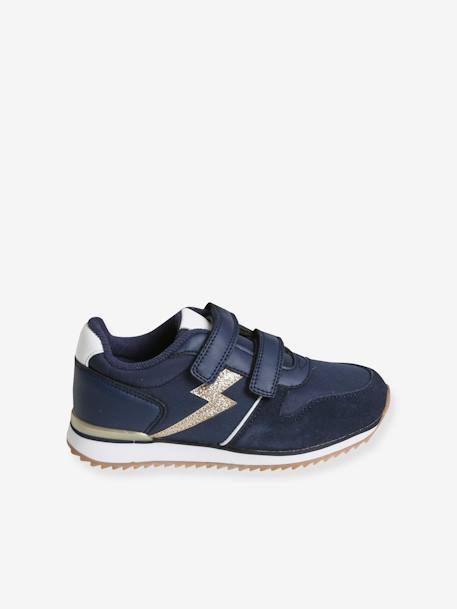 Touch-Fastening Trainers for Girls, Running Style BLUE DARK SOLID WITH DESIGN - vertbaudet enfant 