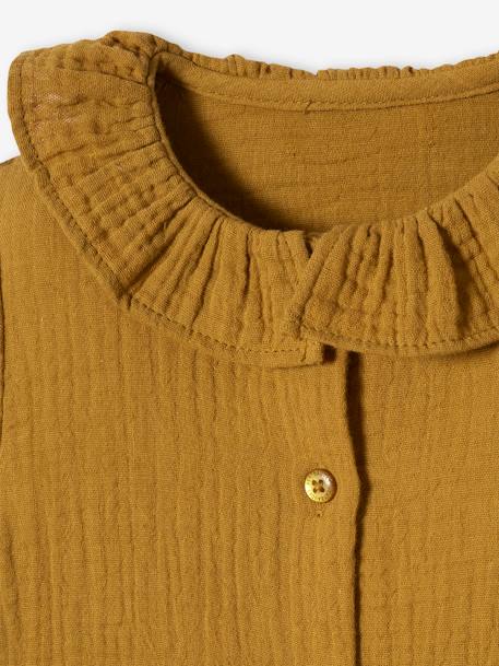 Wide-Neck Dress in Cotton Gauze for Babies BROWN MEDIUM SOLID - vertbaudet enfant 