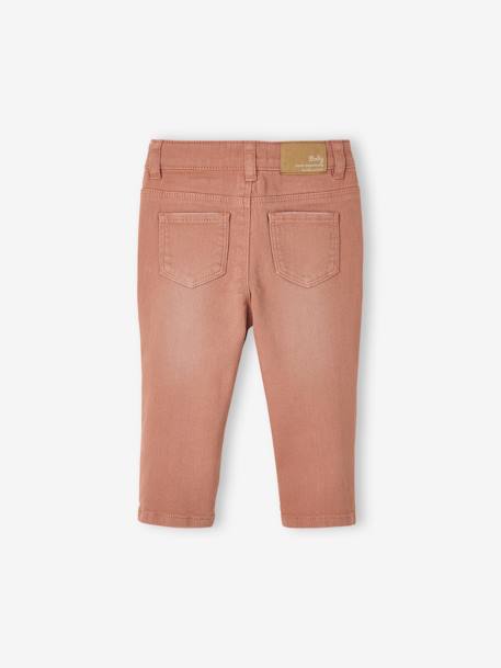 Embroidered Slim Leg Trousers in Stretchy Cotton, for Babies BROWN MEDIUM SOLID WITH DESIGN - vertbaudet enfant 