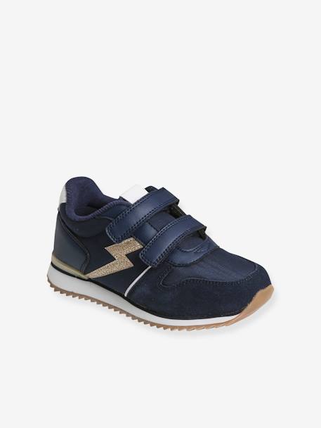 Touch-Fastening Trainers for Girls, Running Style BLUE DARK SOLID WITH DESIGN - vertbaudet enfant 