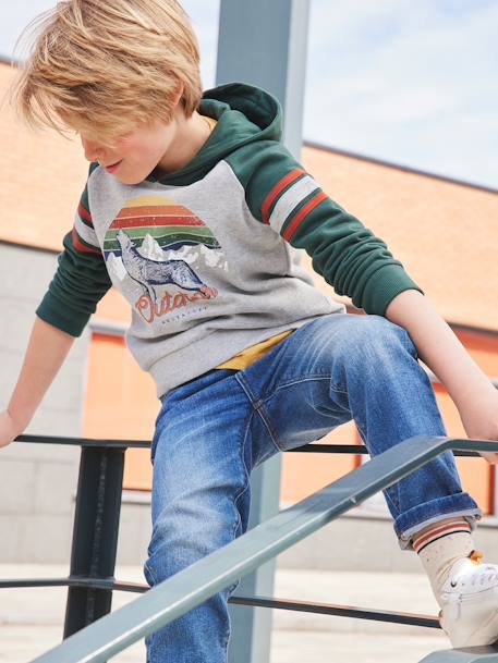 Hoodie with Graphic Motif & Raglan Sleeves for Boys BLUE MEDIUM SOLID WITH DESIGN+GREEN DARK SOLID WITH DESIGN - vertbaudet enfant 