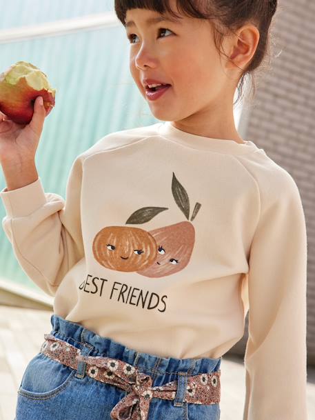 Sweatshirt with Motif, for Girls BEIGE DARK SOLID WITH DESIGN+curry yellow - vertbaudet enfant 