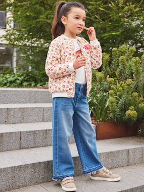 Wide High Waist Jeans with Frayed Hems for Girls  - vertbaudet enfant