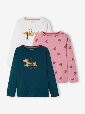 Girls-Tops-T-Shirts-Pack of 3 Long Sleeve Tops for Girls