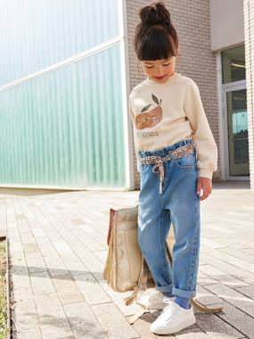 Paperbag Jeans + Floral Belt, for Girls  - vertbaudet enfant