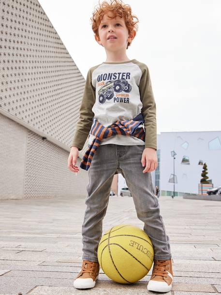 Indestructible Slim Leg 'Waterless' Jeans for Boys BLUE DARK SOLID+GREY MEDIUM WASCHED - vertbaudet enfant 