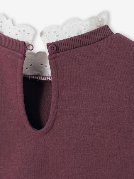 Sweatshirt with Broderie Anglaise Collar, for Girls PINK LIGHT SOLID+PURPLE DARK SOLID WITH DESIGN - vertbaudet enfant 