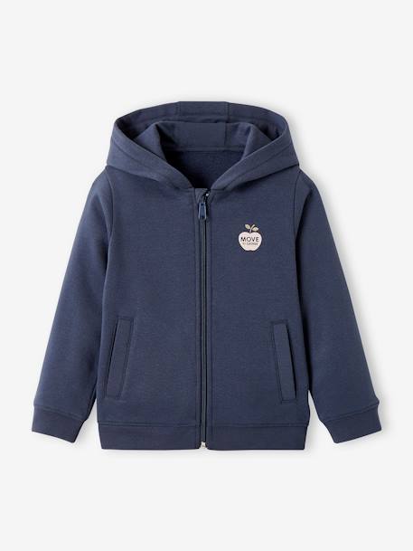 Sports Jacket with Zip & Hood, for Girls BLUE MEDIUM SOLID WITH DESIGN+PINK LIGHT SOLID WITH DESIGN - vertbaudet enfant 