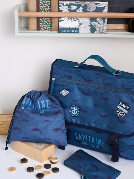 'Capitaine' Bag with Whale Motifs for Boys BLUE DARK ALL OVER PRINTED - vertbaudet enfant 