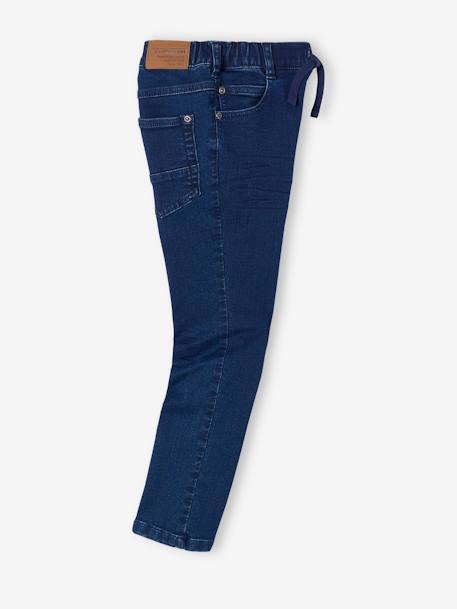 Easy-to-Pull-On Slim Leg Fleece Trousers, Denim-Effect for Boys BLUE DARK SOLID+BLUE DARK WASCHED - vertbaudet enfant 