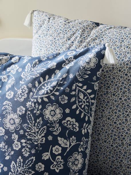 Children's Duvet Cover + Pillowcase Set, Caravan BLUE DARK SOLID WITH DESIGN - vertbaudet enfant 