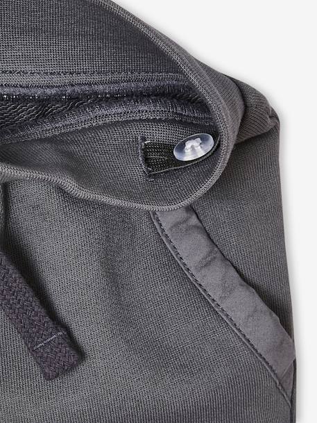 Dual Fabric Fleece Joggers for Boys - grey dark solid with design, Boys