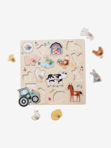 Lovely Farm Peg Puzzle in FSC®100% Wood BEIGE LIGHT SOLID WITH DESIGN - vertbaudet enfant 