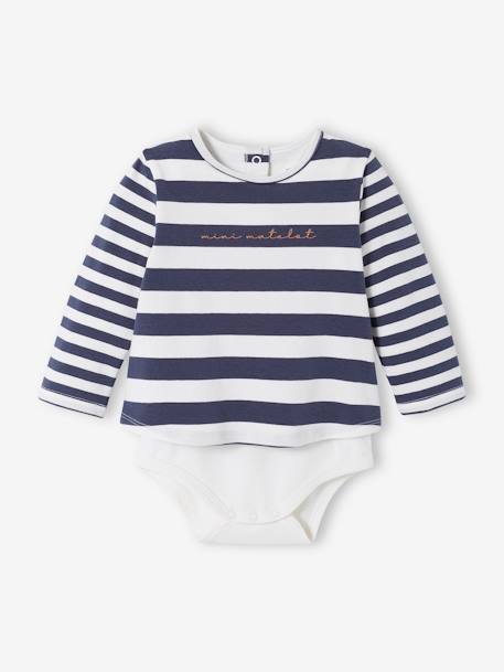 Long Sleeve Bodysuit Top in Stripes for Babies ecru - vertbaudet enfant 