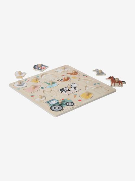 Lovely Farm Peg Puzzle in FSC®100% Wood BEIGE LIGHT SOLID WITH DESIGN - vertbaudet enfant 