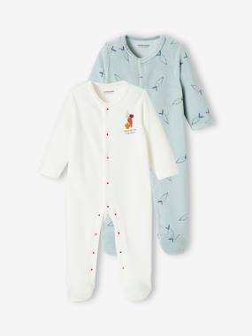 -Pack of 2 Sleepsuits In Velour, for Babies