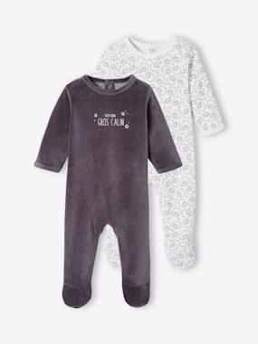 Baby-Pack of 2 "Lamb" Sleepsuits, in Velour, for Babies
