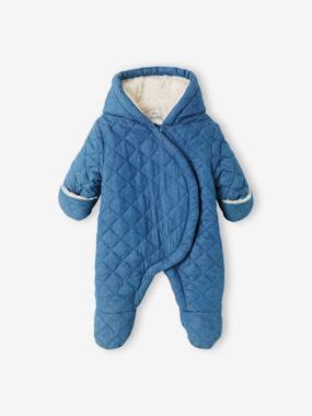 -Pramsuit in Chambray Denim, Asymmetric Opening, for Babies