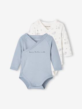 -Pack of 2 Long Sleeve Bodysuits, Full-Length Opening, for Babies