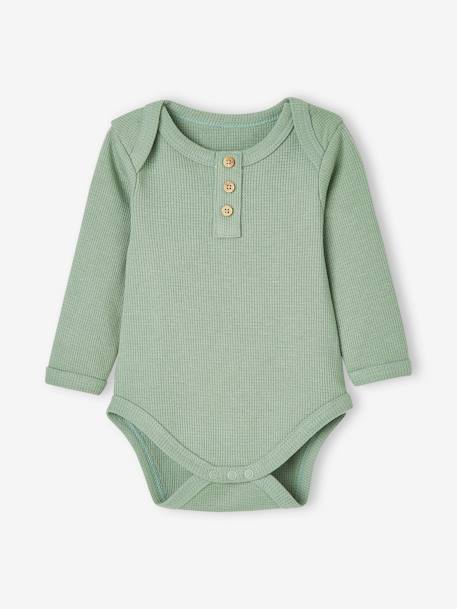 Pack of 2 Long Sleeve Honeycomb Bodysuits for Babies GREEN MEDIUM 2 COLOR/MULTICOLR - vertbaudet enfant 