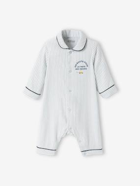 Baby-Striped Cotton Sleepsuit with Front Fastening for Baby Boys