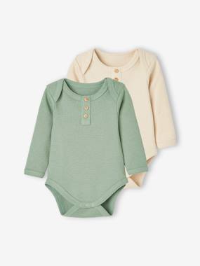 organic-cotton-collection-Pack of 2 Long Sleeve Honeycomb Bodysuits for Babies