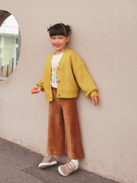 Pantalon fille large en velours anthracite+bleu grisé+écru+kaki+marron+prune+rose - vertbaudet enfant 