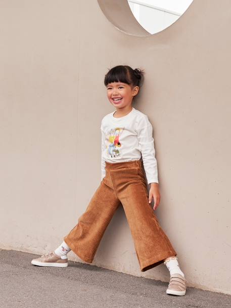 Pantalon large en velours fille marron+vert sapin - vertbaudet enfant 