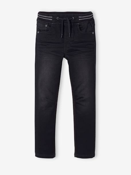 Jean garçon droit facile à enfiler denim effet molleton BRUT FONCE+denim black+denim bleached+denim gris+double stone+STONE MOYEN - vertbaudet enfant 